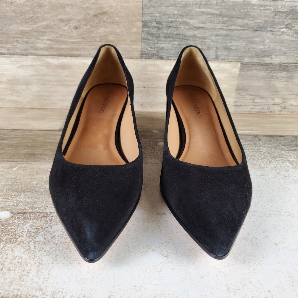 Bernardo Millie Womens Pumps Sz 8.5 M Black Suede Block Heel Pointed Toe - Picture 2 of 10